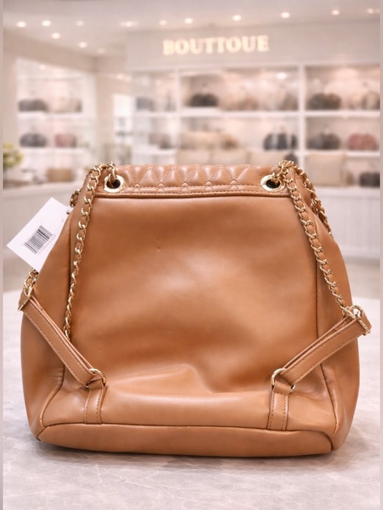 NWT-Betsy Johnson Quilted Backpack Purse Tan Gold Chain heart Logo main image 4